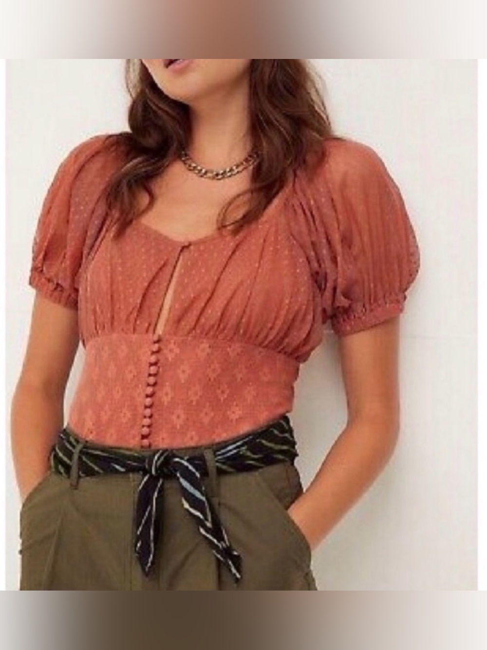 Free People Heartstrings Lace Mesh Crop Top Rust Size Large